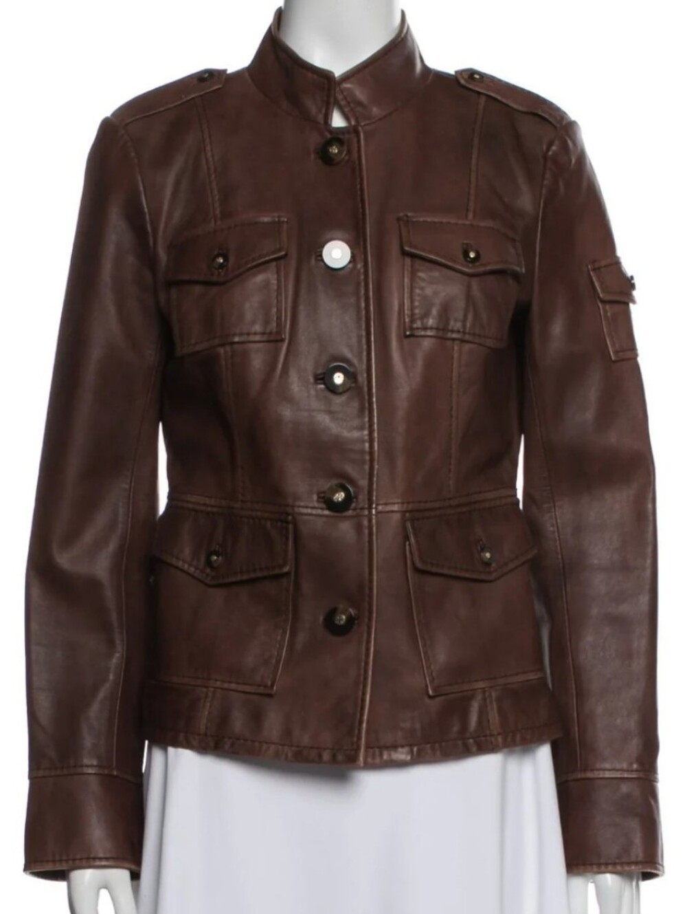 Tory Burch Dark Brown Leather Military-Style Jacket